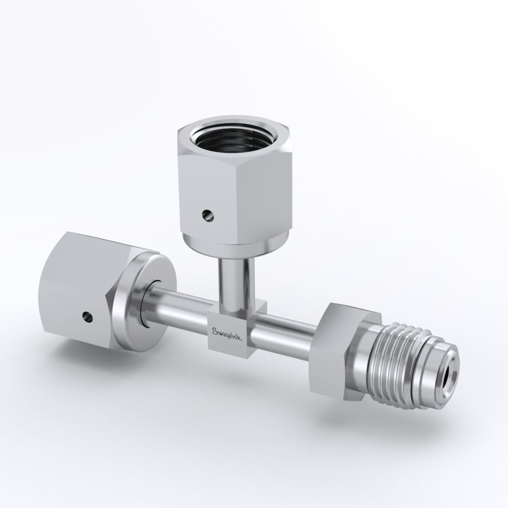 Swagelok 316L VAR Welded VCR Face Seal Fitting, 1/4 in. Female WVCR x 1/4 in. Male WVCR x 1/4 in. Female WVCR