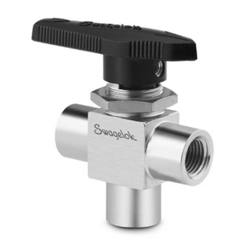 Swagelok Stainless Steel 1-Piece 40G Series 3-Way Ball Valve, 0.75 Cv, 1/4 in. Female ISO Tapered