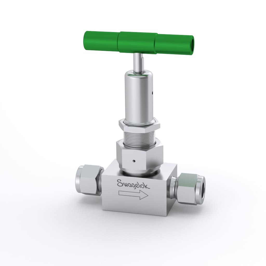 Swagelok Stainless Steel Bellows Sealed Valve, Gasketed, Spherical Stem Tip, 3/8 in. Swagelok Tube Fitting