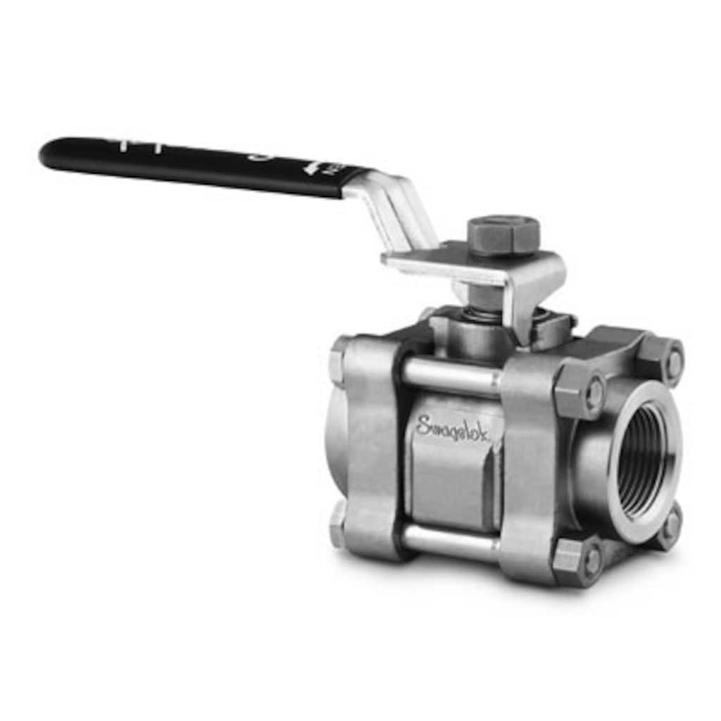 Swagelok Stainless Steel 3-Piece 60 Series Ball Valve, Reinforced PTFE Seats, 1 1/2 in. FNPT