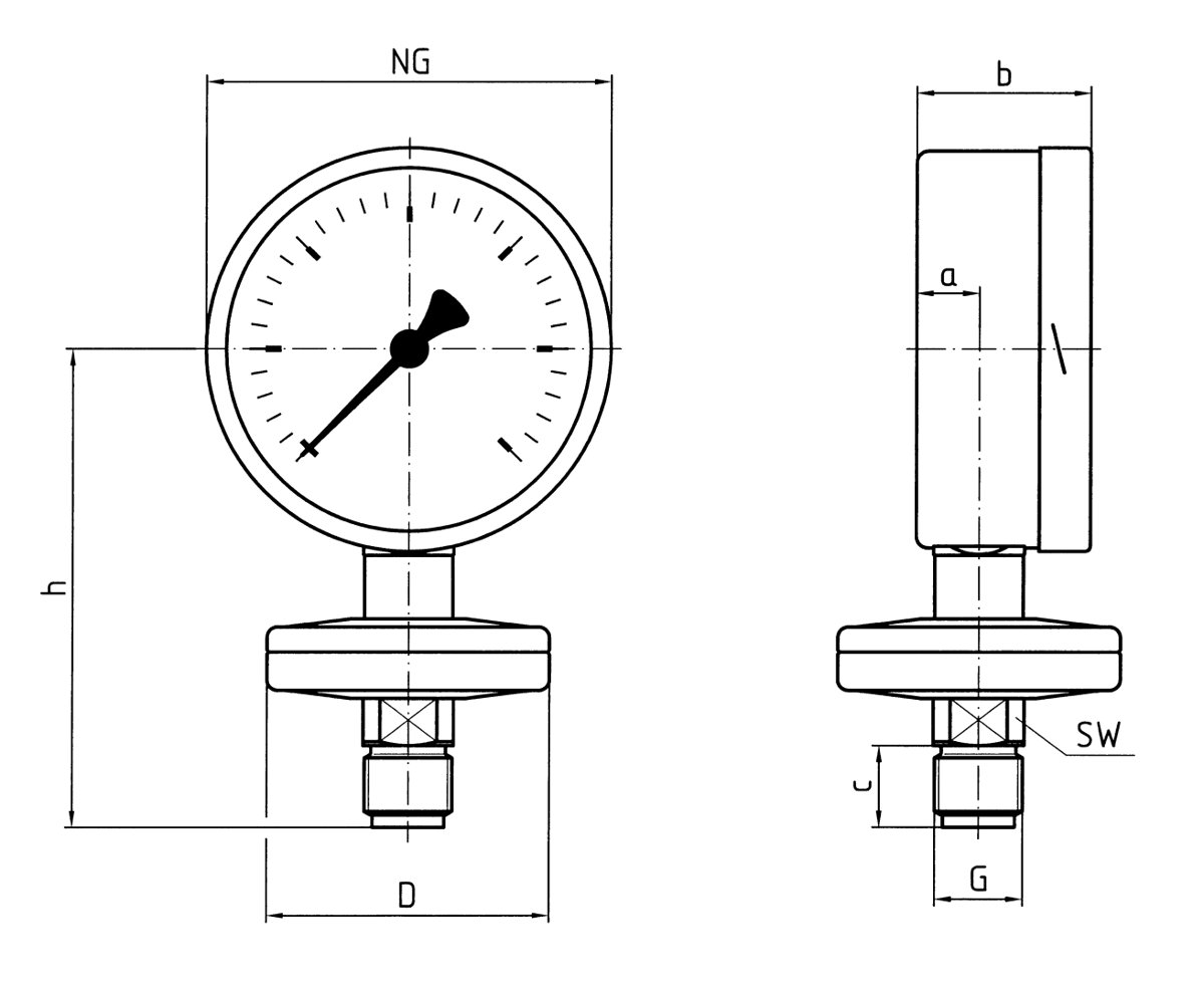 AFRISO Stainless steel diaphragm pressure gauges PF160FL | 88973402