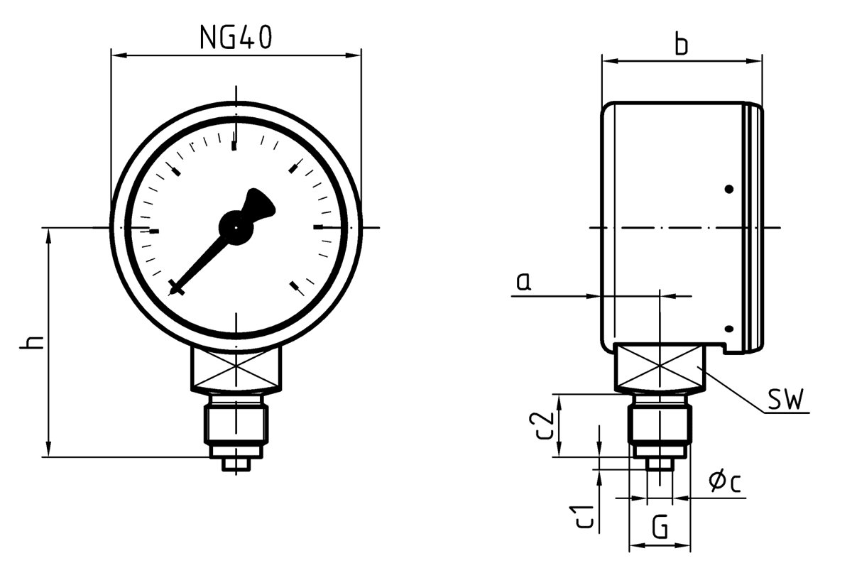 AFRISO Standard Bourdon tube pressure gauges RF40 | 85001111