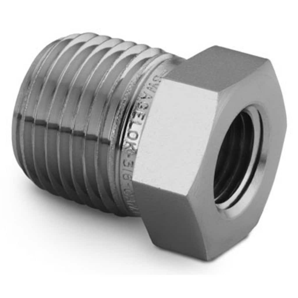 Swagelok Stainless Steel Pipe Fitting, Reducing Bushing, 1/2 in. Male ISO Tapered x 1/4 in. Female ISO Tapered Thread