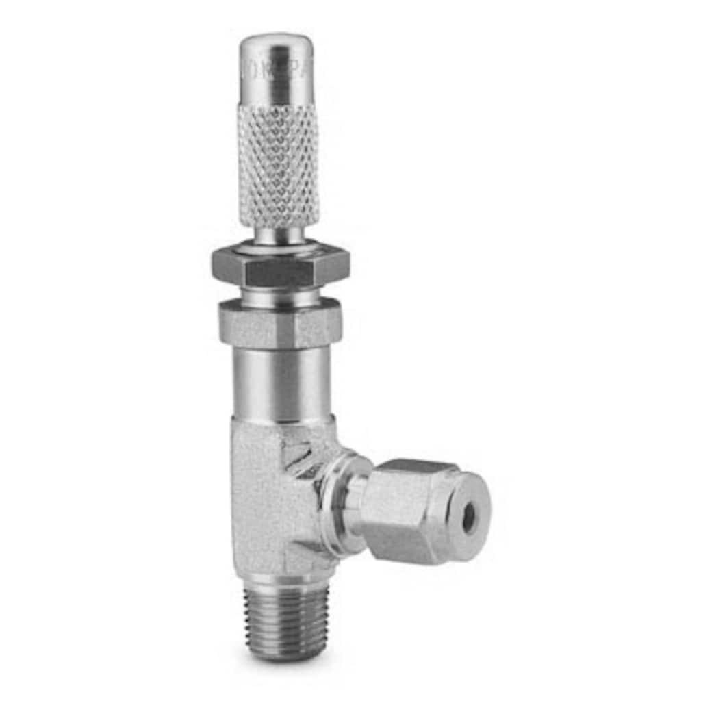 Swagelok Stainless Steel Low Flow Angle Pattern Metering Valve, 1/8 in. MNPT x 1/8 in. Swagelok Tube Fitting