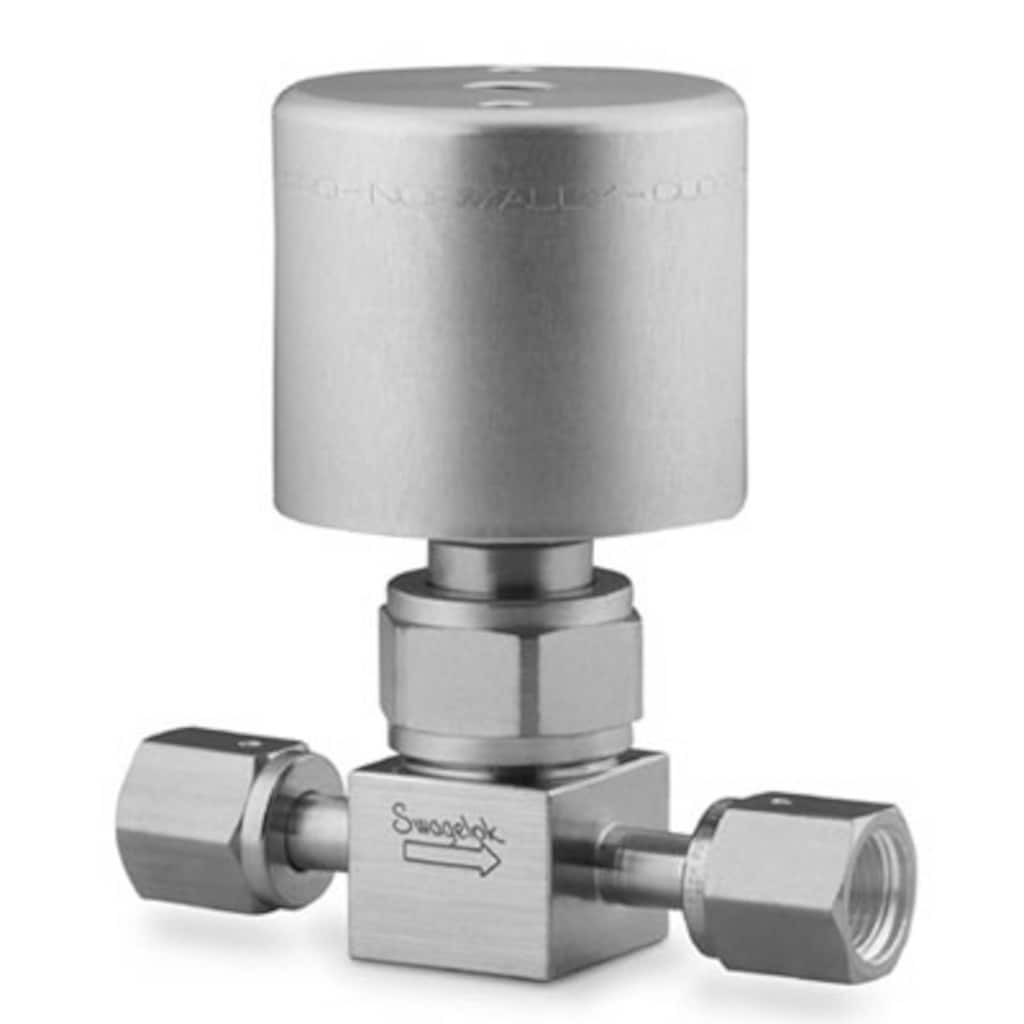 Swagelok Válvula de fuelle de alta presión de acero inox., 1/4 pulg. Swagelok VCR hembra, Actuador neumático NC