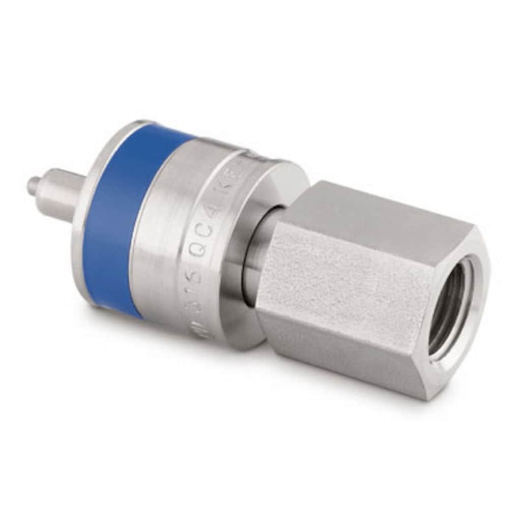 Swagelok Schnellkupplungsstecker, Edelstahl, absperrend, 1/4 Zoll NPT-Innengewinde, Cv 0,2, Blaue Kodierung