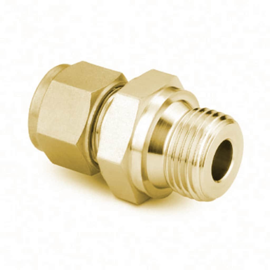 Swagelok Brass Swagelok Tube Fitting, Male Connector, 10 mm Tube OD x 1/4 in. Male ISO Parallel Thread, Straight Shoulder