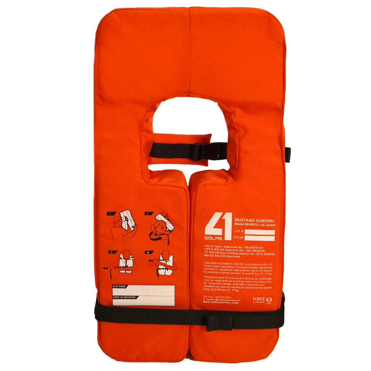 Mustang Survival Model ISS-590i or I590CG, Child/Small Adult, for persons weighing 20-50 kg (44-110 lbs.) and from 99 to 150 cm (40-60 inches) in height, insulated buoyant "IMMERSION SUIT", for use without a lifejacket.
