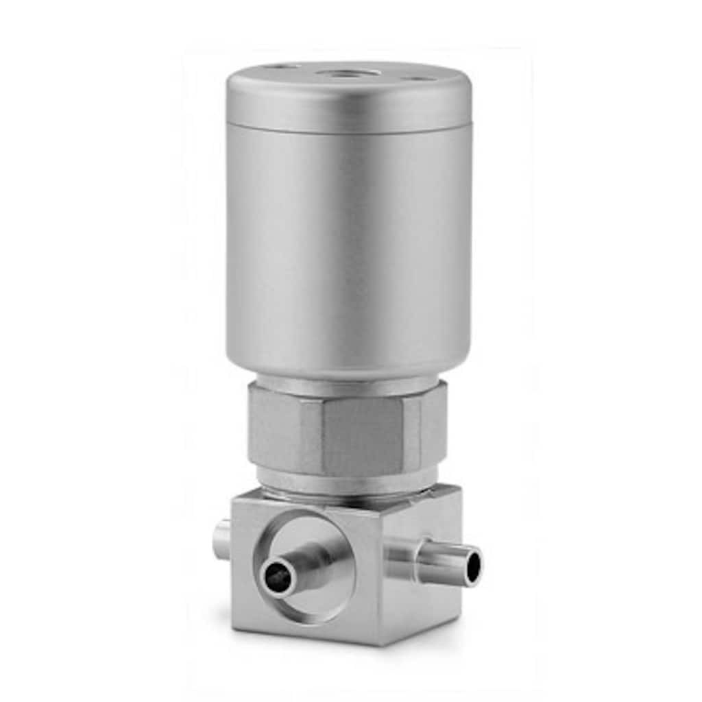 Swagelok 316L VIM-VAR UHP 3-Port Diaphragm Sealed Valve, C Flow Path, 1/4 in. TBW, SC-01 Cleaned, NC Actuator