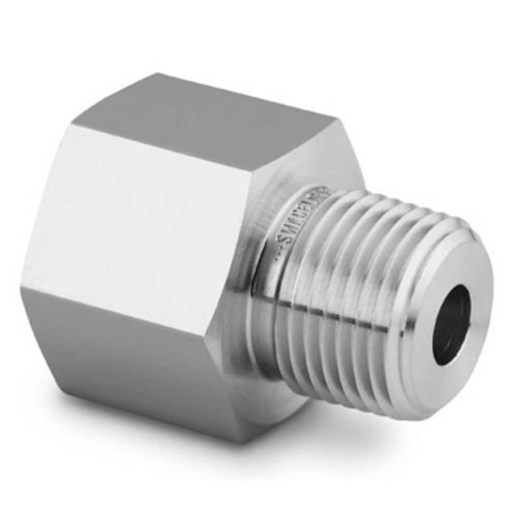 Swagelok Stainless Steel Pipe Fitting, Gauge Adapter, 1/2 in. Female ISO Parallel x 1/2 in. Male NPT