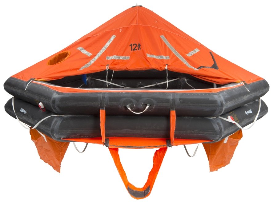 Viking Life-Saving Equipment Type 12 DKFS S30, 12-person self-righting, davit launched inflatable liferaft, SOLAS A Pack equipment.