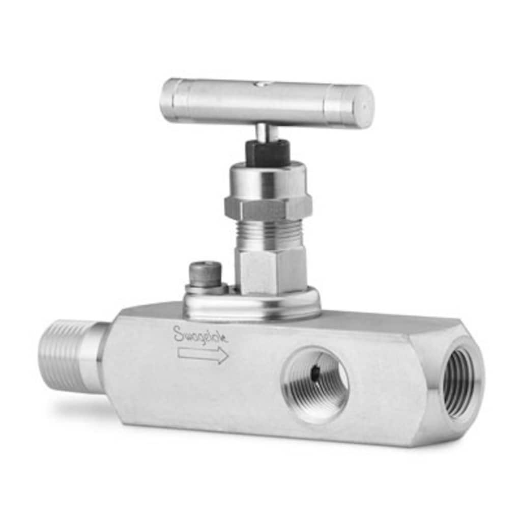 Swagelok Manometernadelventile mit verschraubtem Ventilhals, Edelstahl, 1/2 Zoll NPT-Außengewinde x 1/2 Zoll NPT-Innengewinde, Kugelspindel, Sitz Edelstahl 316
