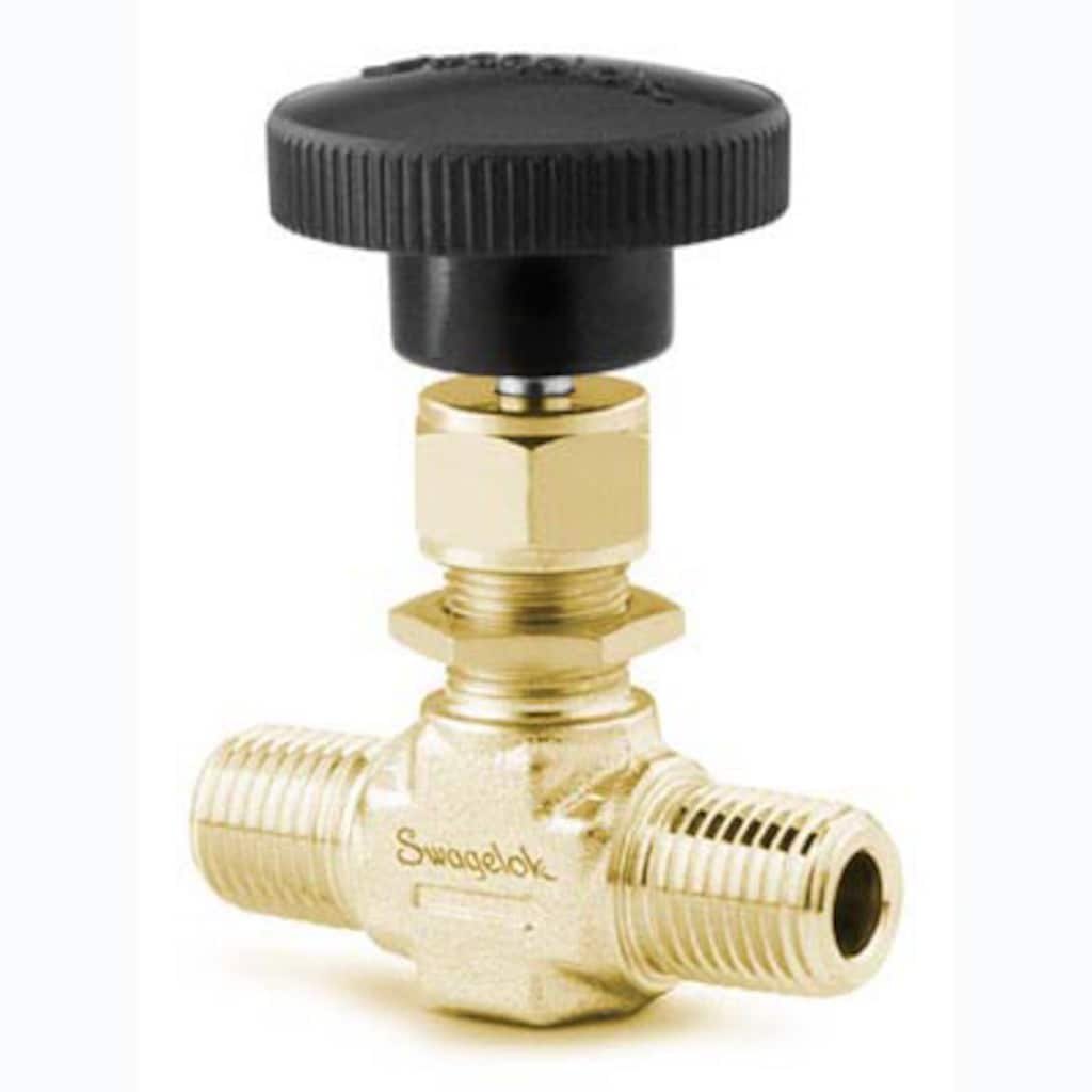 Swagelok Brass Integral Bonnet Needle Valve, 0.37 Cv, 1/4 in. MNPT, Vee Stem