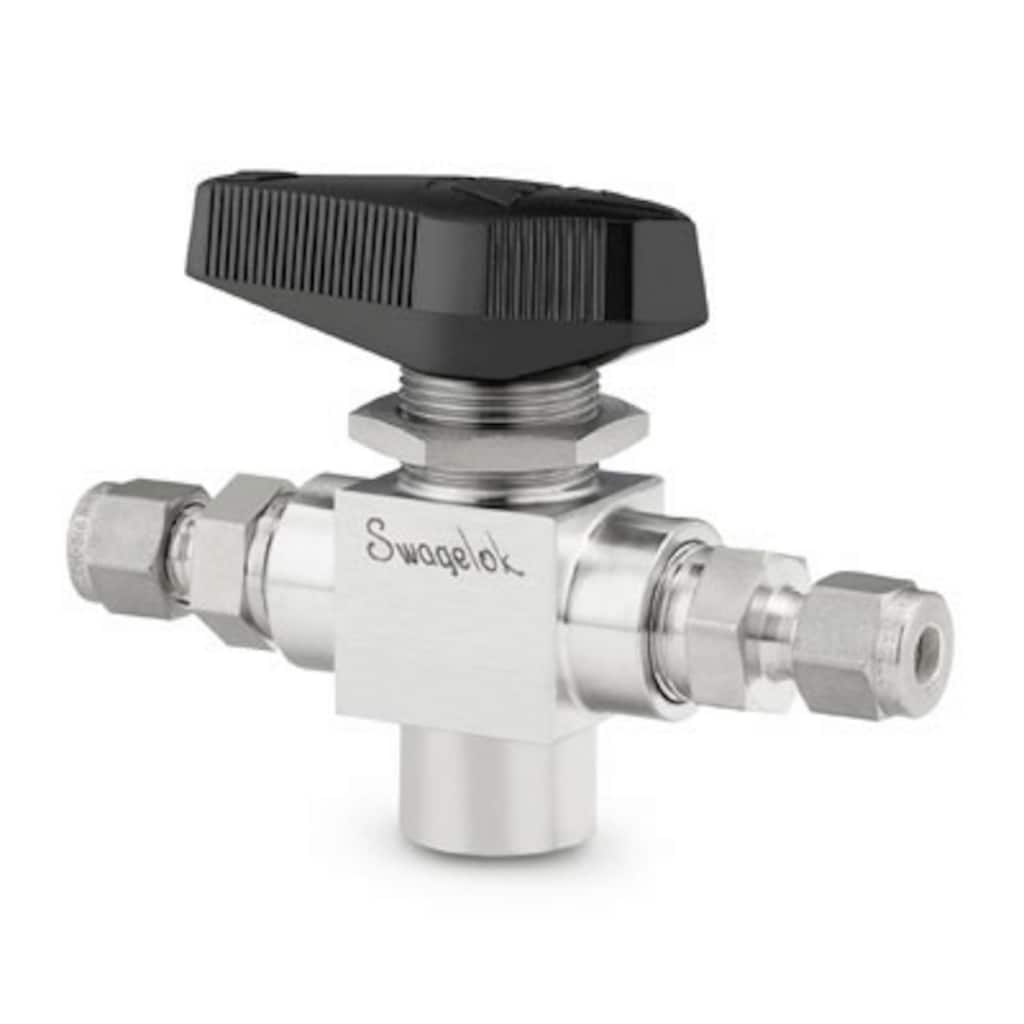 Swagelok Vanne à boisseau sphérique haute pression 3 pièces en acier inoxydable, sièges en PEEK, raccord pour tube Swagelok 1/4 po