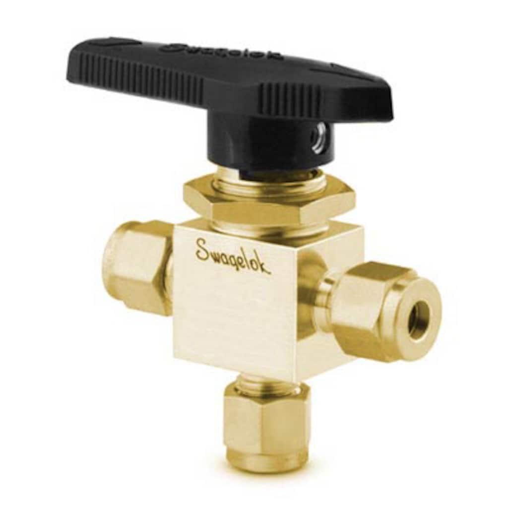Swagelok Vanne à boisseau sphérique monobloc 3 voies série 40 en laiton, Cv de 0,90, raccord pour tube Swagelok 6 mm