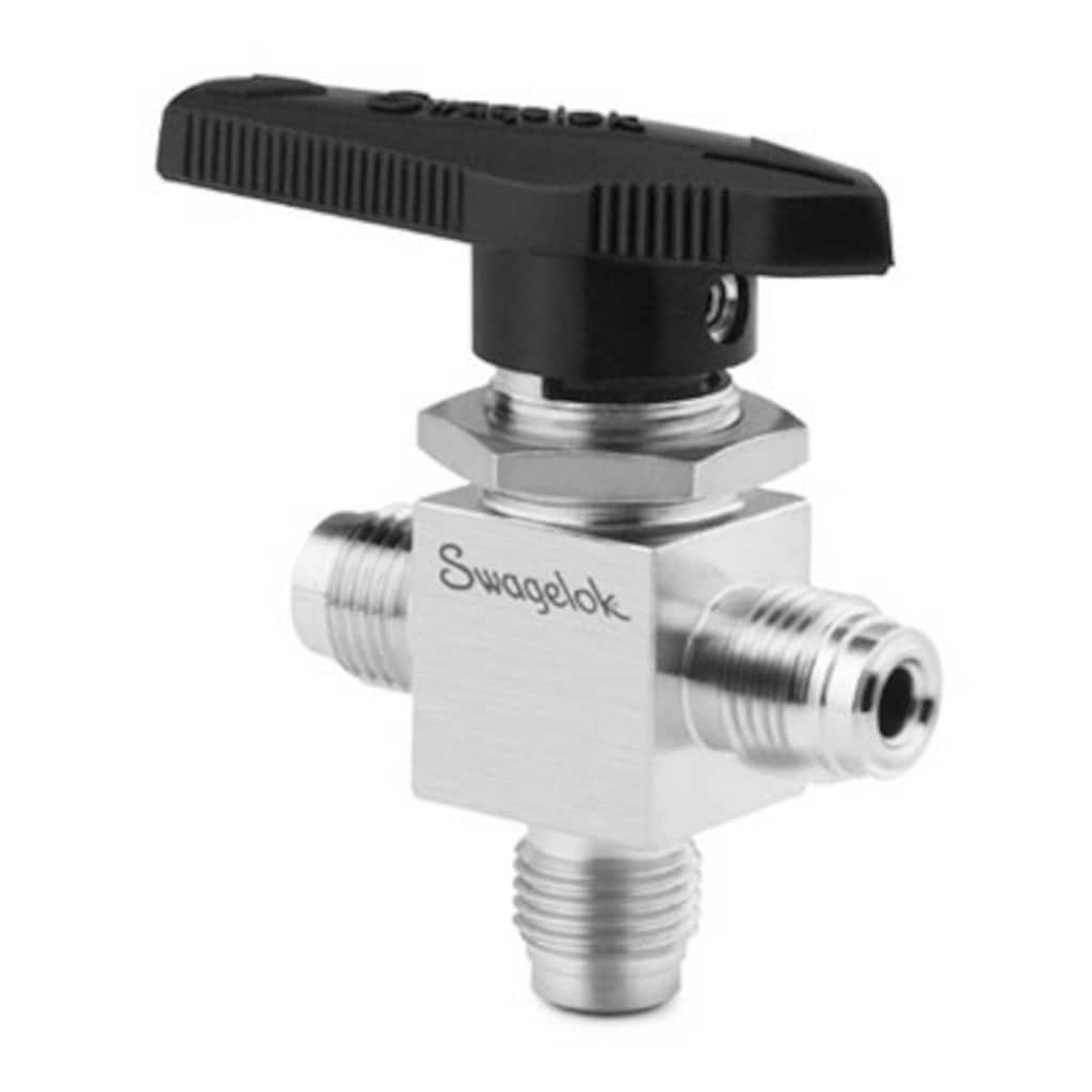 Swagelok Stainless Steel 1-Piece 40G Series 3-Way Ball Valve, 0.90 Cv, 1/4 in. Male Swagelok VCR Metal Gasket Face Seal Fitting