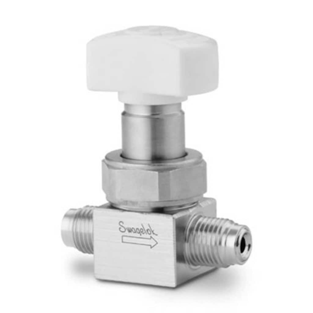 Swagelok 316L VIM-VAR UHP High Pressure Diaphragm Sealed Valve, 1/4 in. Male VCR Fitting, SC-01 Cleaned, White Directional Handle