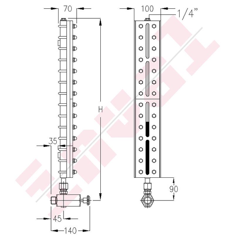 INVAL Industrial Valves Holland Reflex type flat glass level gauge