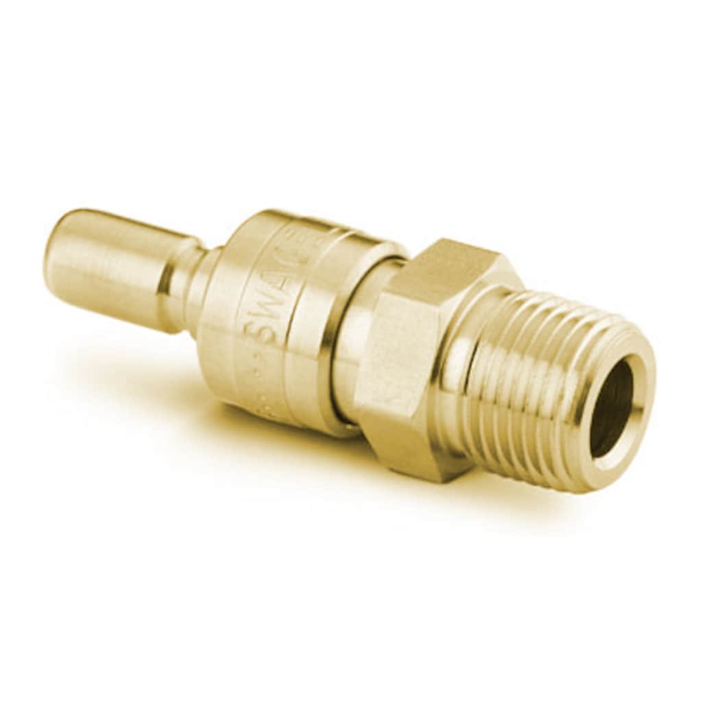 Swagelok Schnellkupplungsstecker, Messing, nicht absperrend, 1/8 Zoll NPT-Außengewinde, Cv 0,3