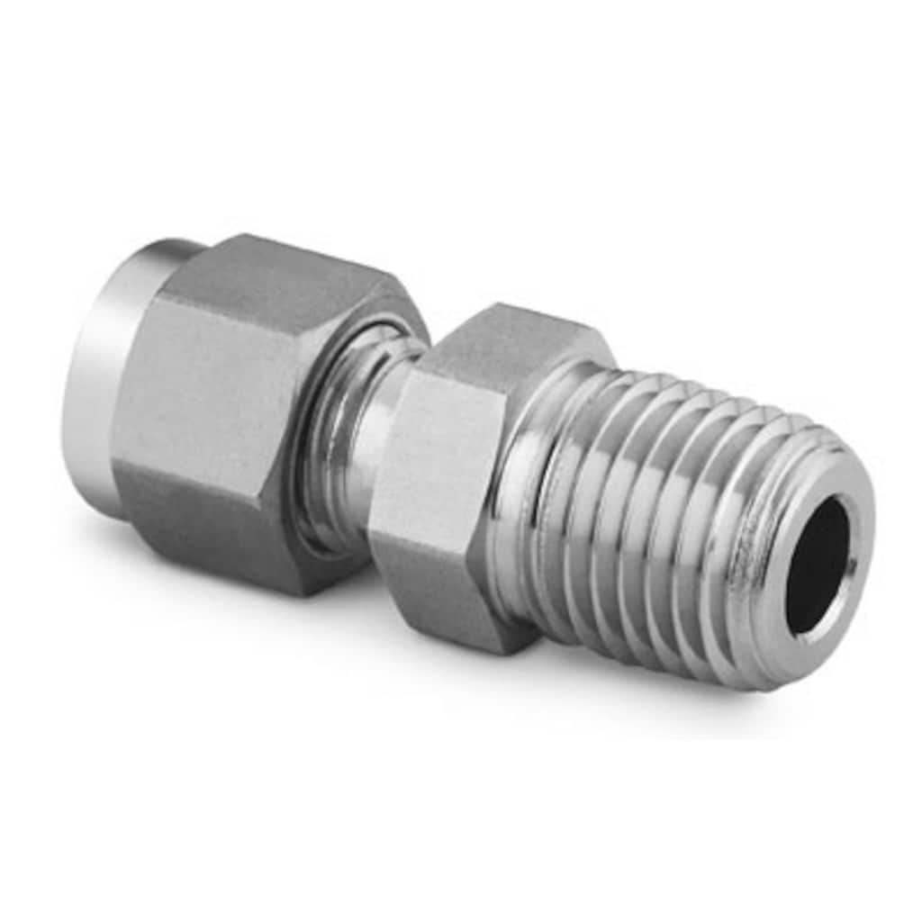 Swagelok Conector macho taladrado Swagelok de acero inox., 3/16 pulg. OD x 1/4 pulg. NPT macho