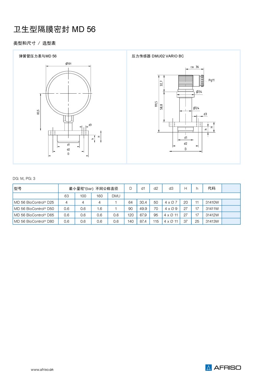 AFRISO Diaphragm seal MD 56 BioControl® D65 | 31412W