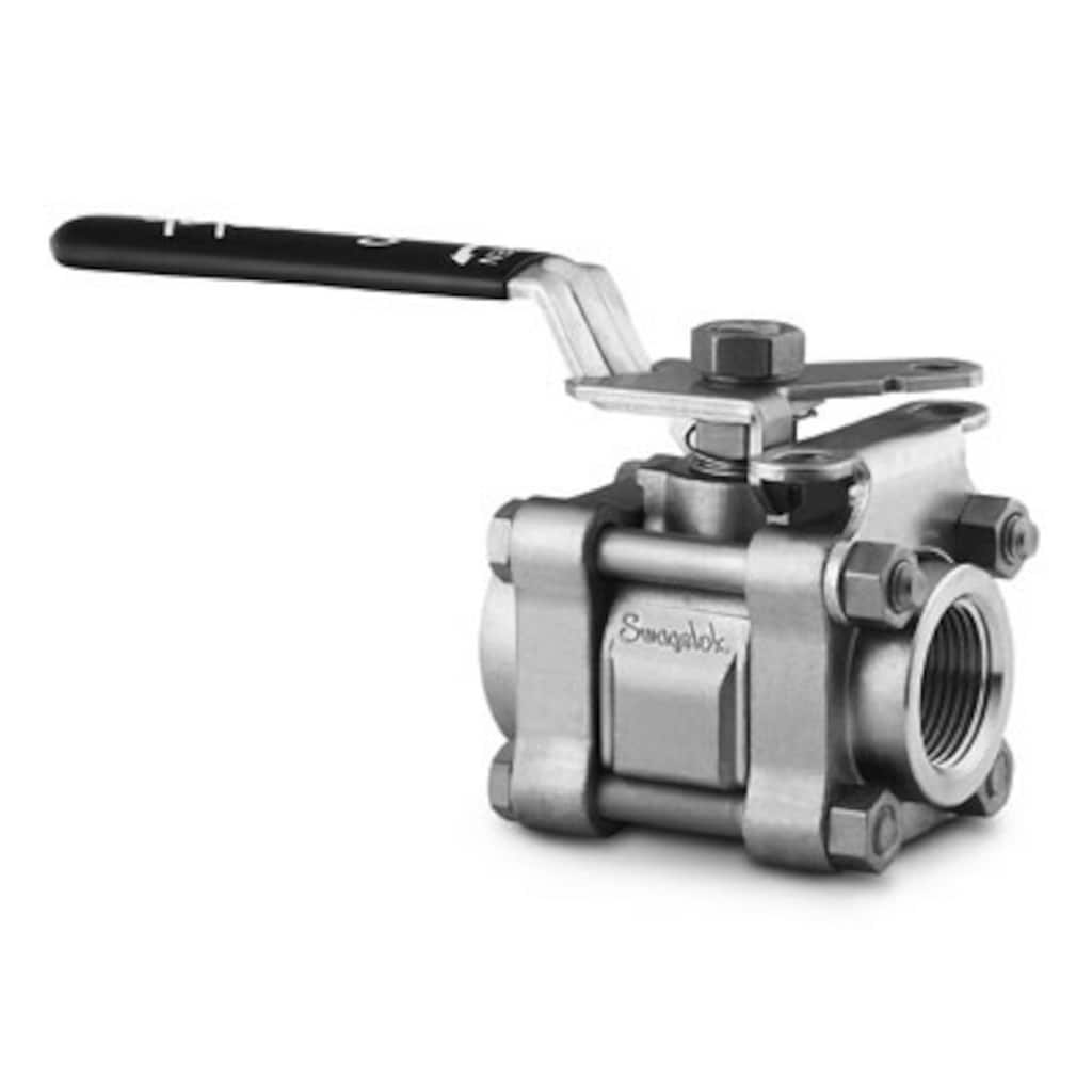 Swagelok Stainless Steel 3-Piece 60 Series Ball Valve, Reinforced PTFE Seats, 1 in. FNPT, Locking Lever Handle