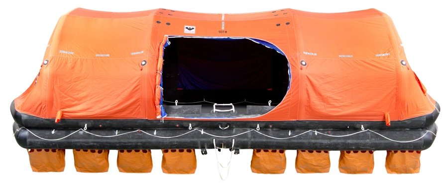 Viking Life-Saving Equipment Type 100 DKS S30, 101-person self-righting SOLAS A or SOLAS B inflatable liferaft approved for extended service intervals in accordance with SOLAS regulation III/20.8.3.