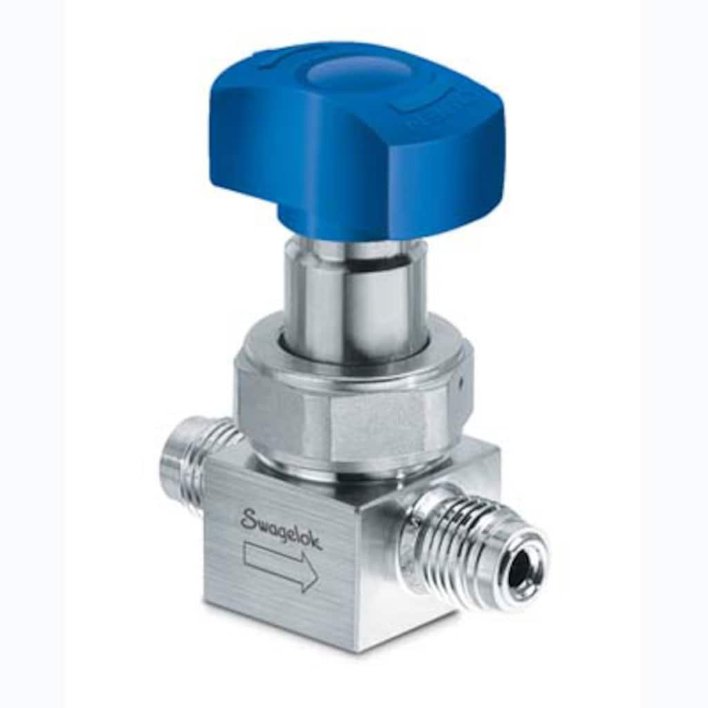 Swagelok 316L VIM-VAR UHP Diaphragm Sealed Valve, 1/4 in. Male VCR Fitting, SC-01 Cleaned, Blue Directional Handle