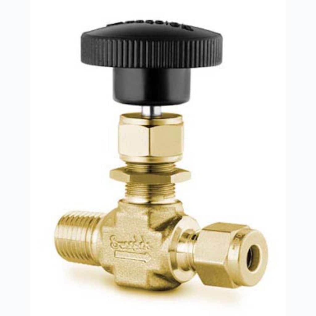 Swagelok Brass Integral Bonnet Needle Valve, 0.37 Cv, 1/4 in. MNPT x 1/4 in. Swagelok Tube Fitting, Regulating Stem