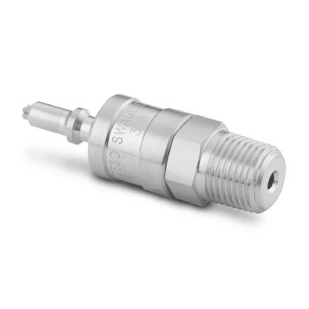 Swagelok Stainless Steel Miniature Quick Connect Stem with Valve, 0.05 Cv, 1/8 in. Male NPT