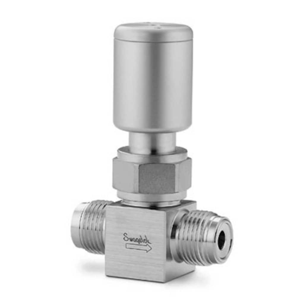 Swagelok Hochreines Faltenbalgventil, Edelstahl 316L, 1/2 Zoll VCR-Außengewinde, pneumatischer Steuerkopf, normal geschlossen