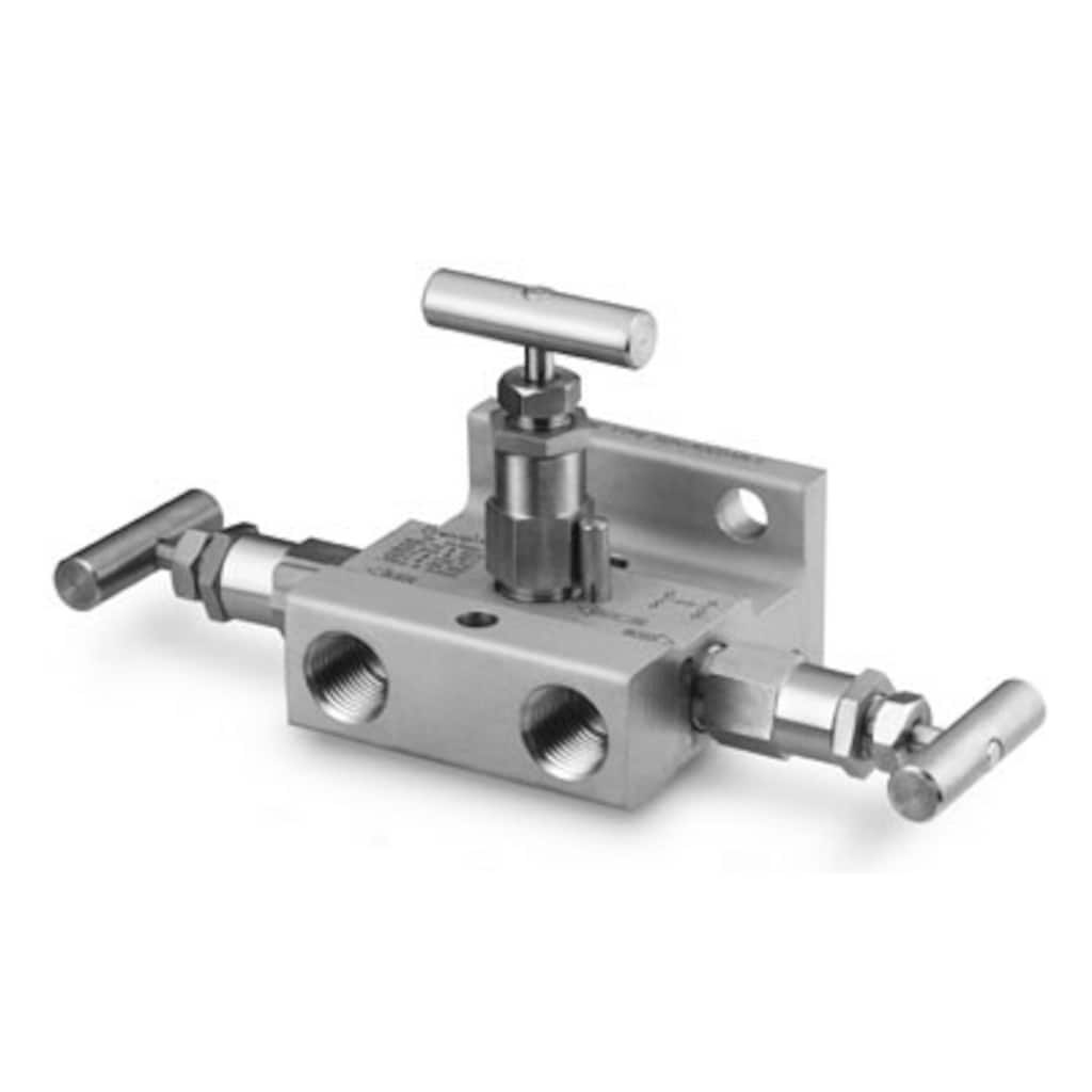 Swagelok Ventilblock, 3 Ventile, Edelstahl, 1/2 Zoll NPT-Innengewinde x Flansch (MSS), Kugelspindelspitze